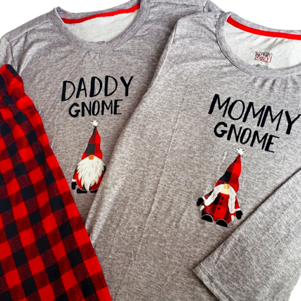 NWT Let's Get Cozy Mommy & Daddy Christmas Gnome Pajamas